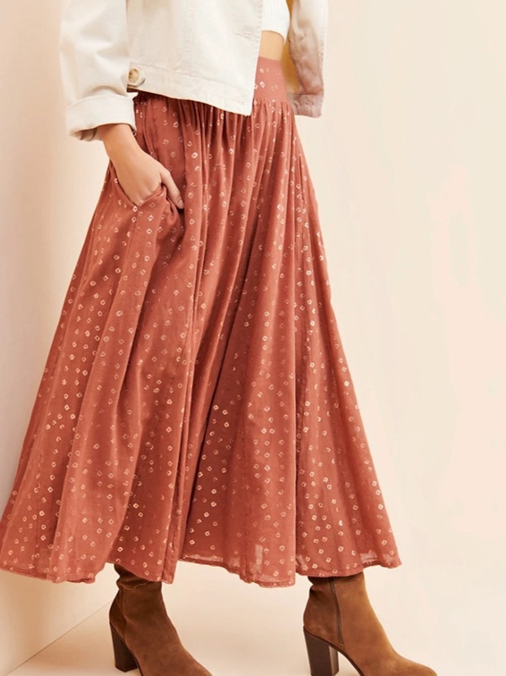 Anthropologie Kaley Shimmer Maxi Skirt Dusty Rose L NWOT